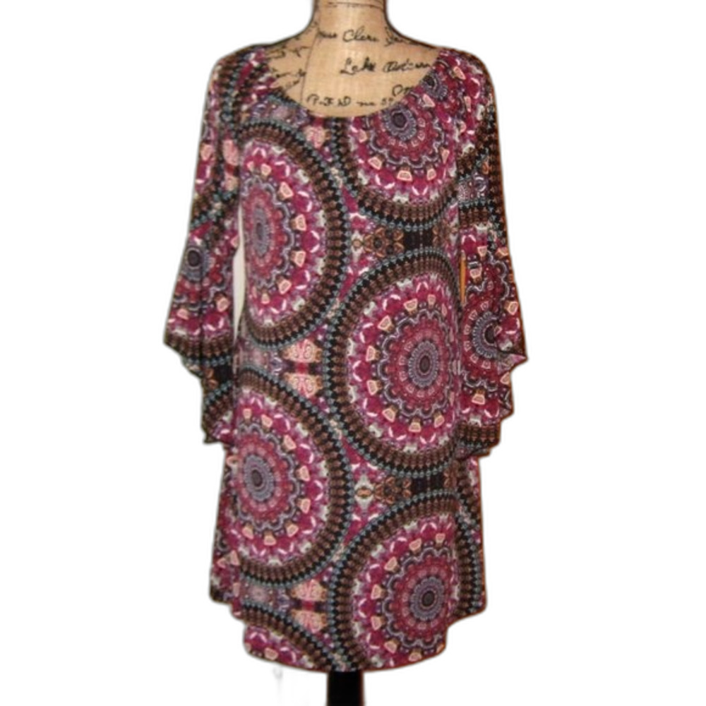 Pink Coconut Small Black Bohemian Print Dress NWT